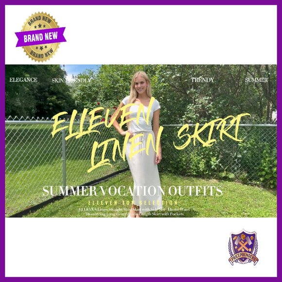 Linen Maxi Skirt with Pockets, Elastic Waist, Side Slit, Flowy Ankle-Length - Picture 8 of 8